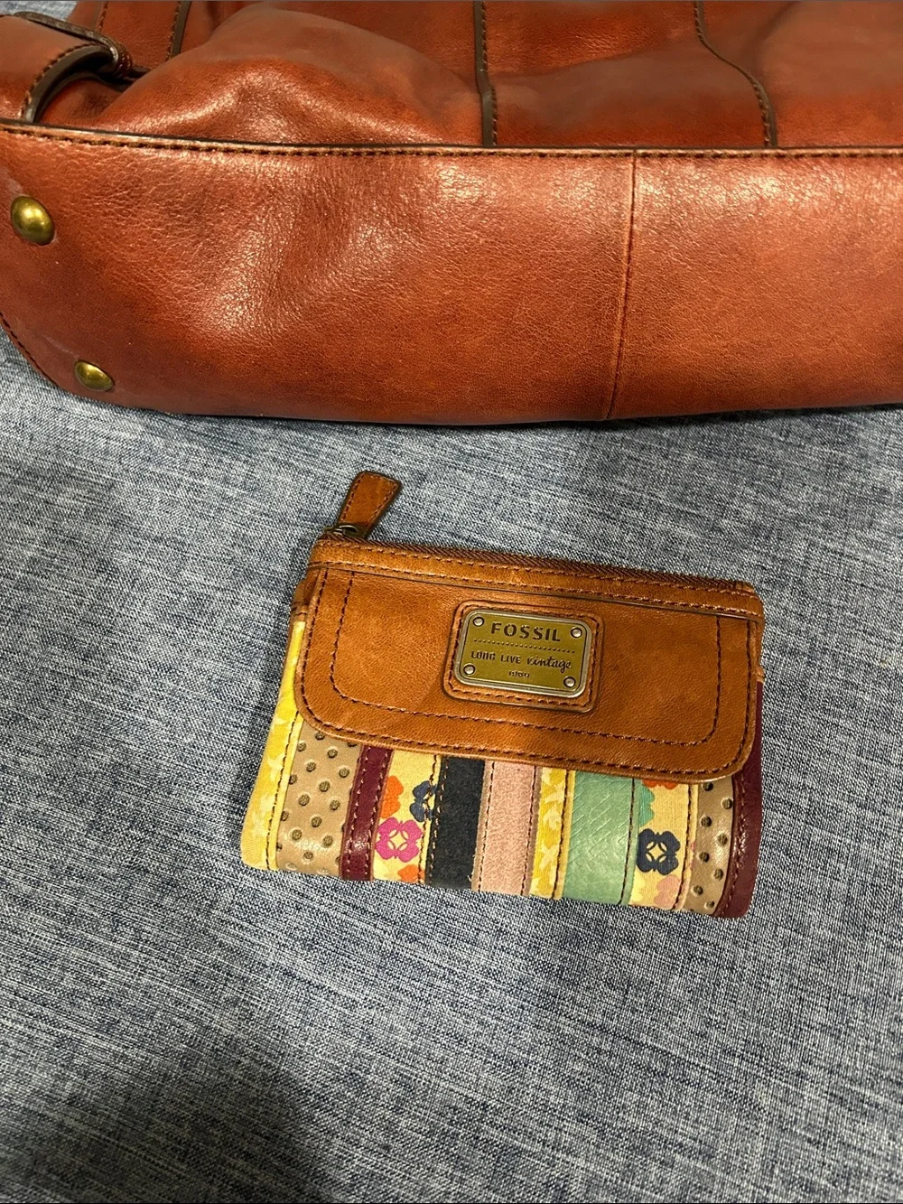 Fossil Vintage Reissue Satchel Rustic Brown Leather Tote with Brass Accents